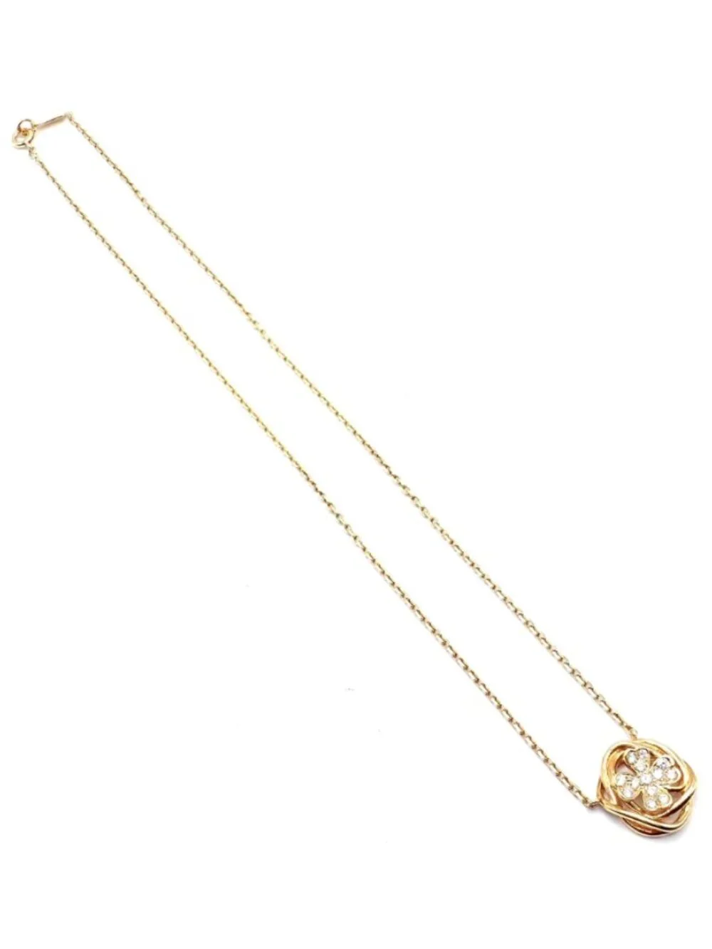 Authentic! Chanel 4 Leaf Clover 18k Gold Diamond Pendant Link Chain Necklace